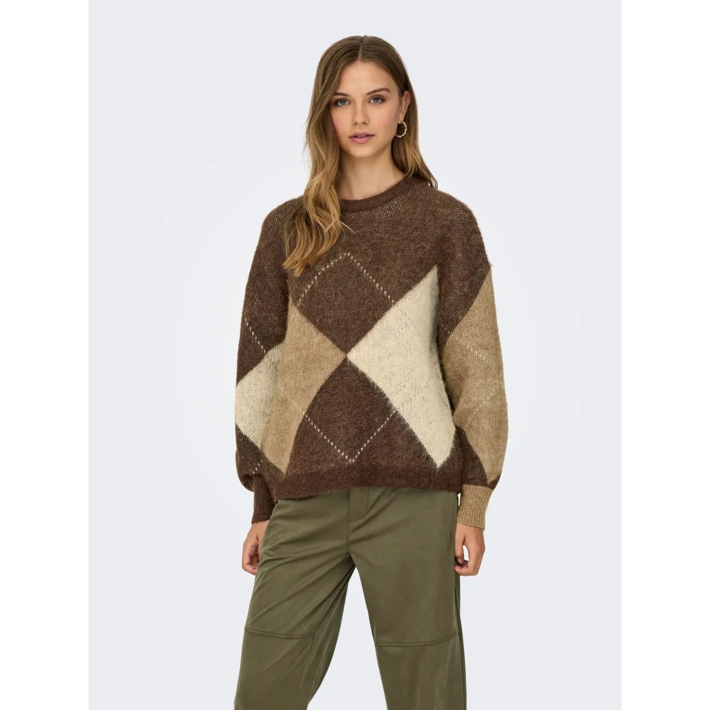 Only Maglione Onlnoeme Chestnut Cocoa Creme/Biscotti/Melange/Argyle da Donna