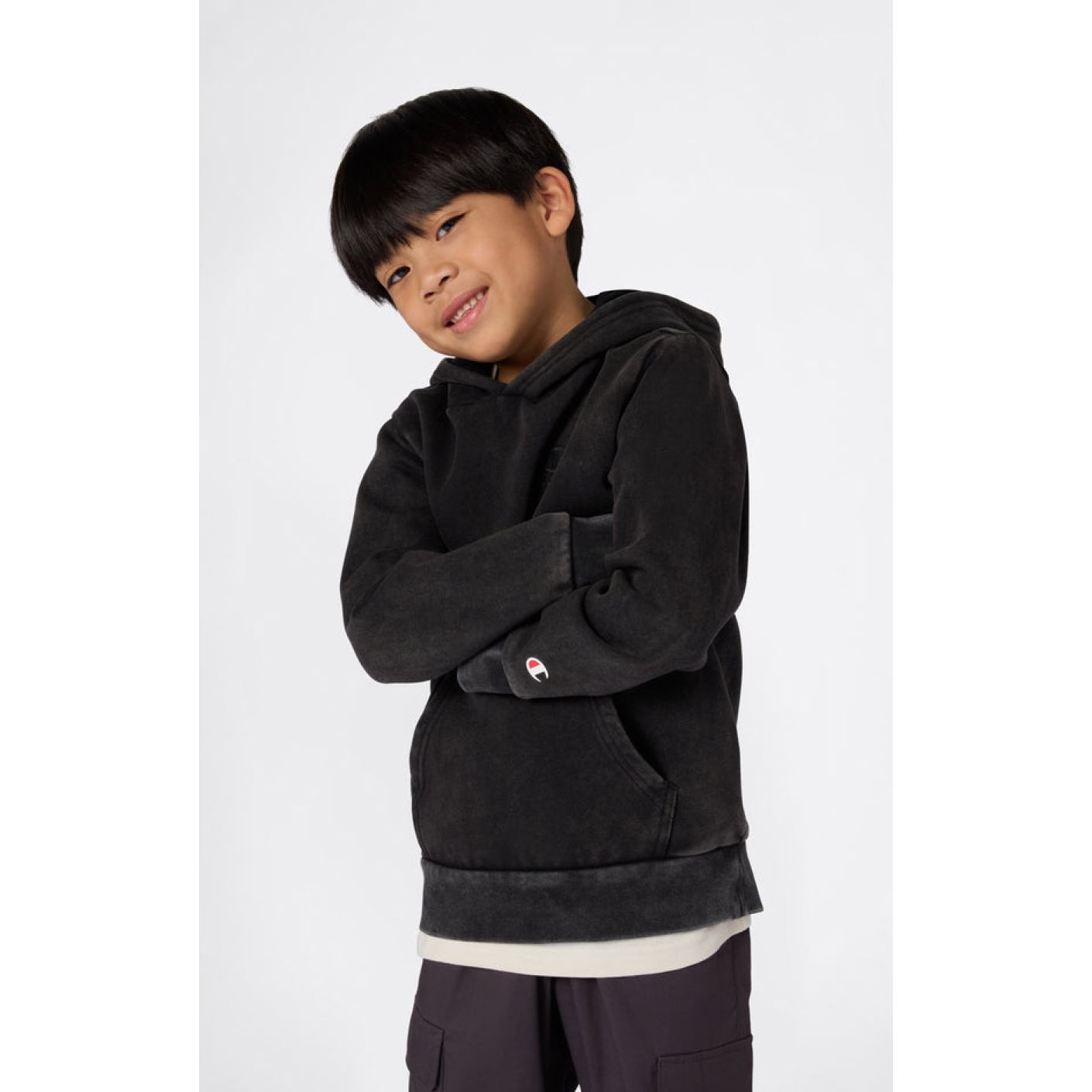 Champion Hoodie mit gewaschenem Effekt Schwarz für Kinder