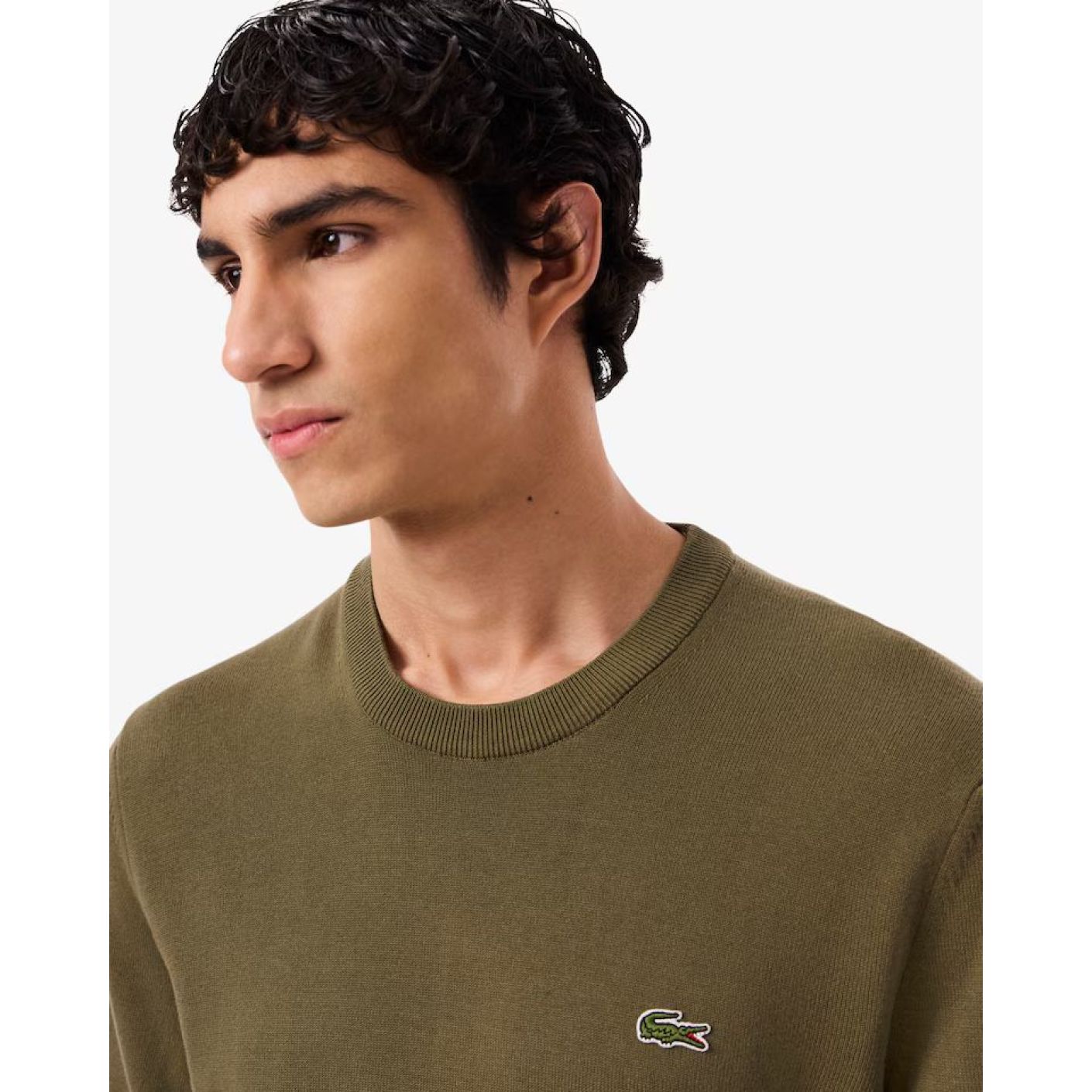 Lacoste Men's Pullover with Round Neck Organic Khaki Green