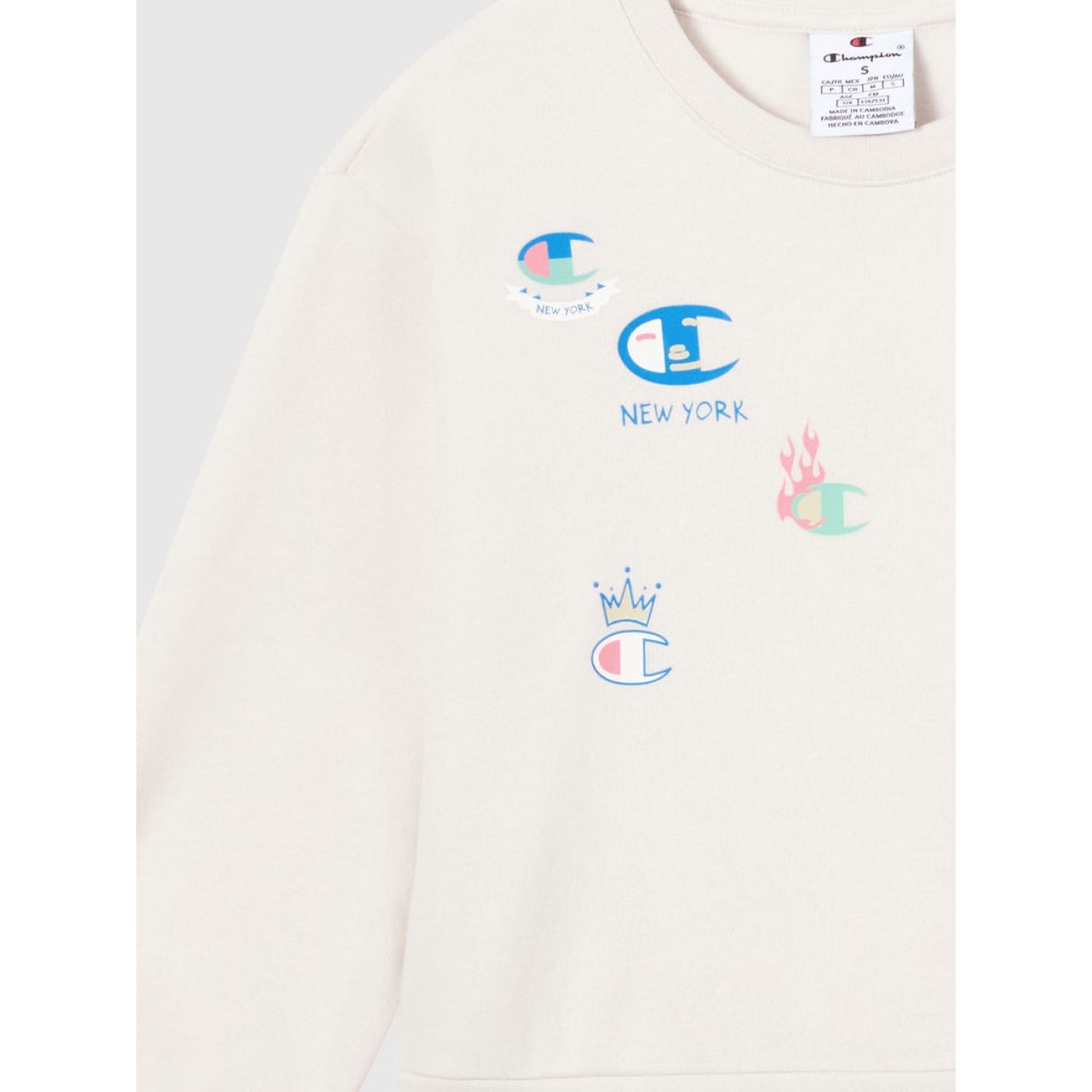 Champion Felpa girocollo con stampa Panna da Bambina