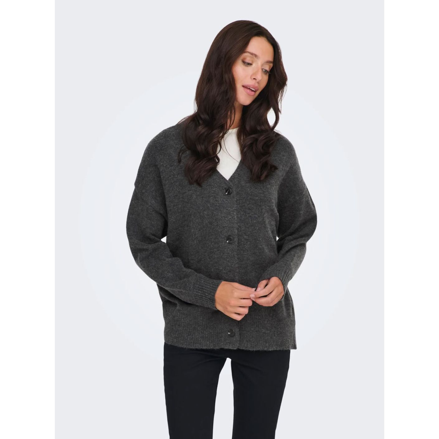 Only Cardigan Onlhouston ls scollo a V Dark Grey Melange da Donna