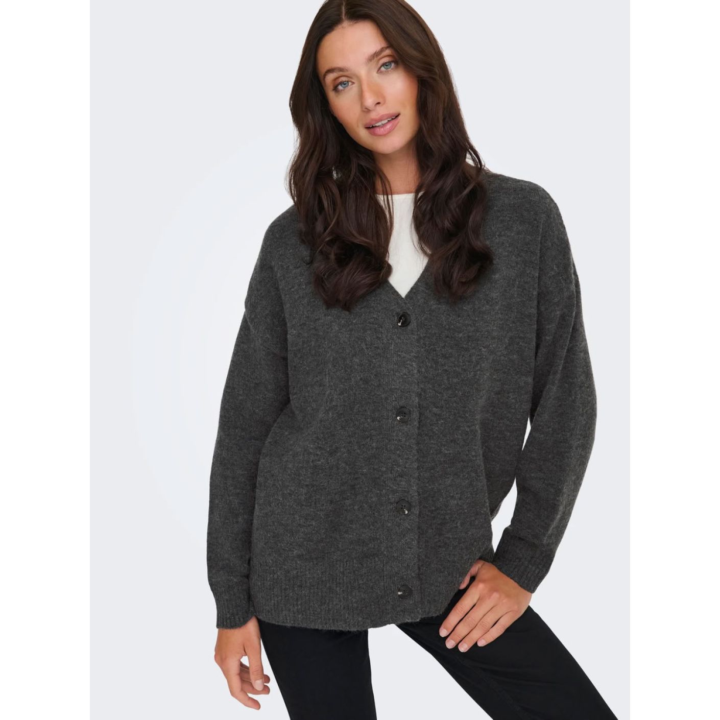 Only Cardigan Onlhouston ls scollo a V Dunkelgrau Melange da Donna