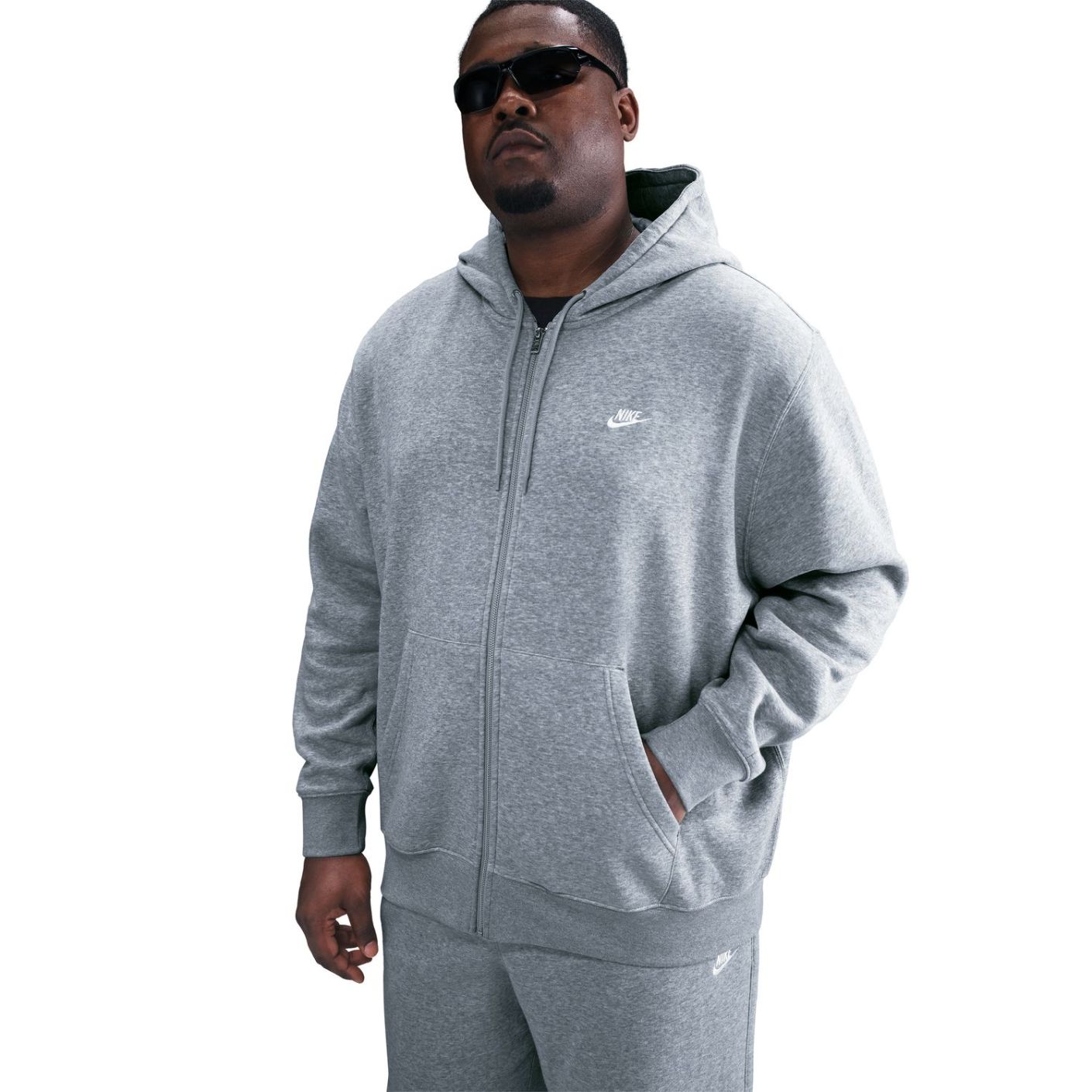Nike Full-Zip Hooded Fleece Sweatshirt Dk Grey Heather/White for Men