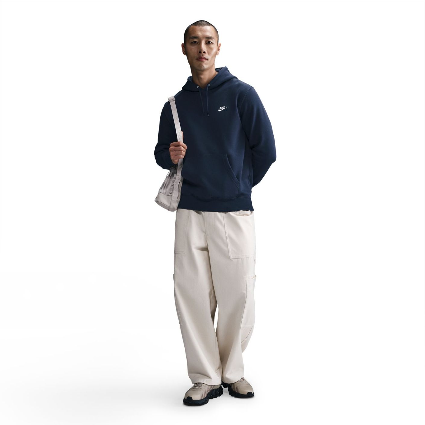 Nike Felpa con cappuccio Club Obsidian/White da Uomo