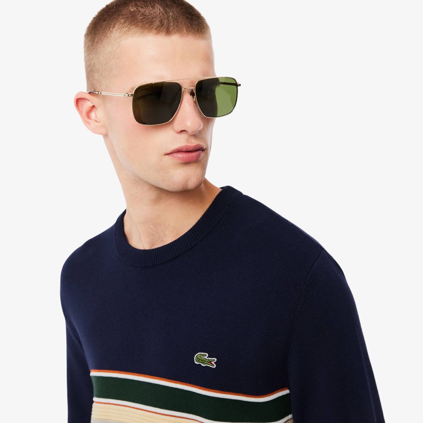 Lacoste Pullover mit Streifen Made in France für Herren Blau Navy/Grün/Weiß/Gelb