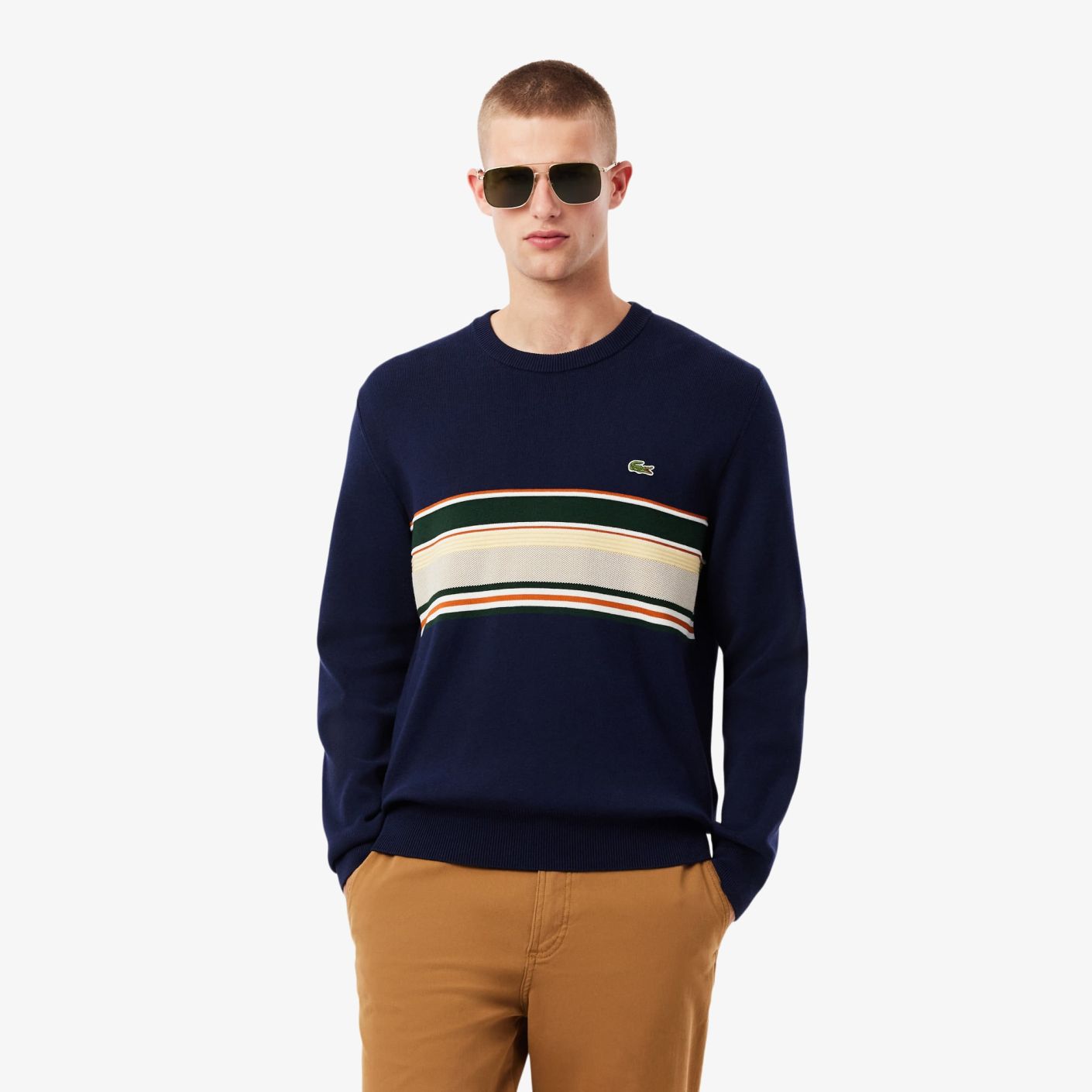 Lacoste Striped Sweater Made in France for Men Navy Blue/Green/White/Yellow