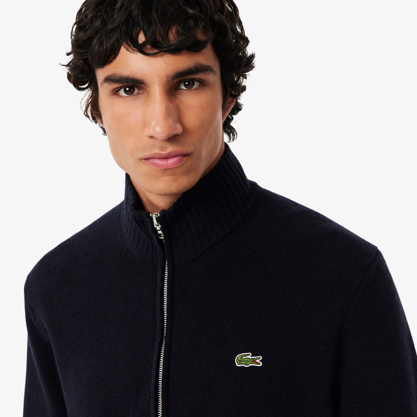 Lacoste Maglione con Zip in Lana Cardata Blu Navy-166 da Uomo