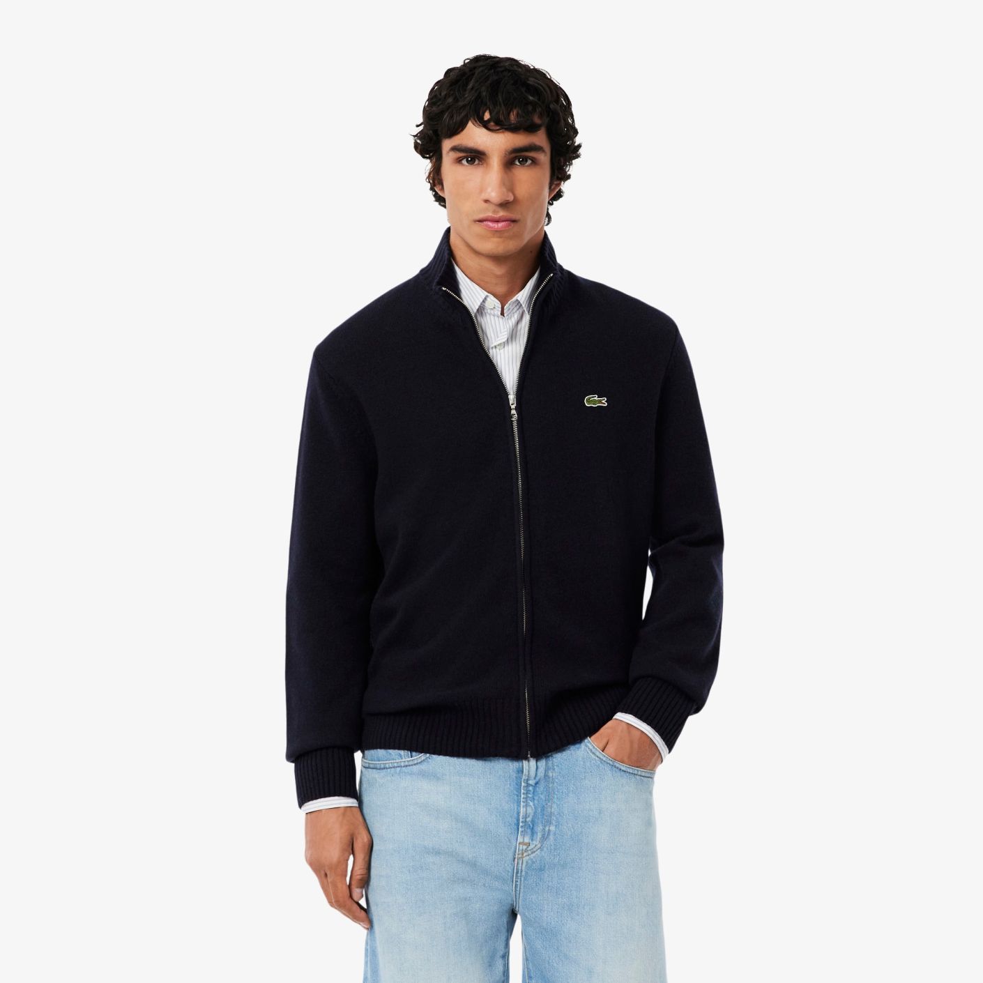 Lacoste Pullover mit Reißverschluss aus gekämmter Wolle Blau Navy