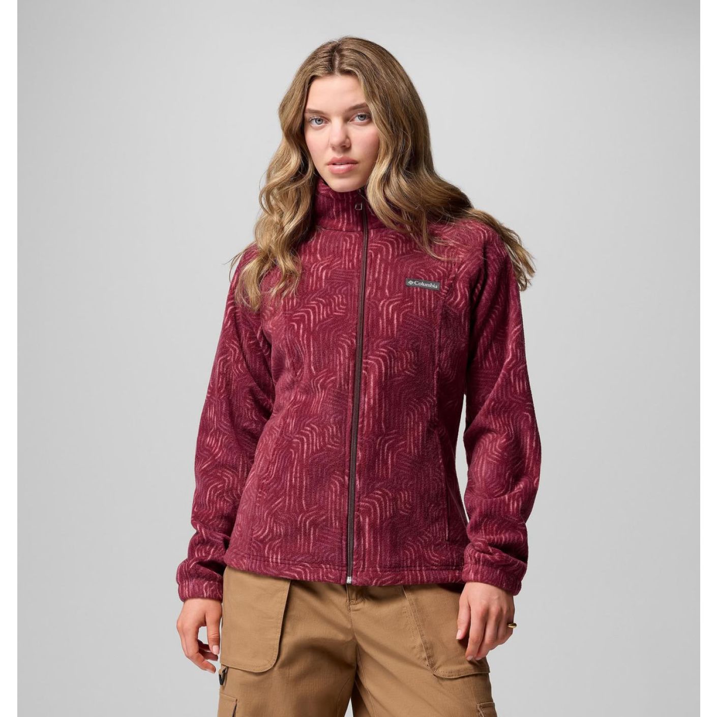 Columbia Printed Fleece Jacket Benton Springs Rich Wine Flowfalls for Women