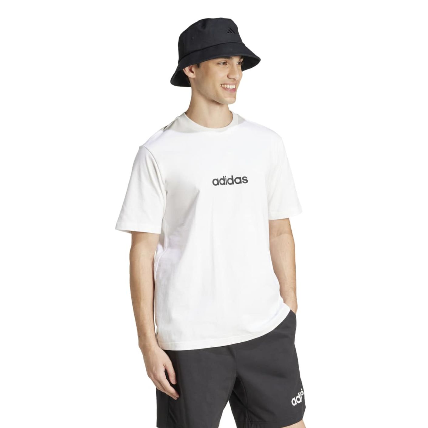 Adidas T-shirt Essentials Linear Single Jersey white/black da Uomo