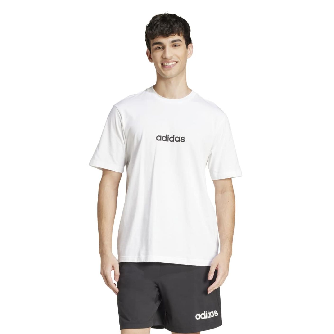 Adidas T-shirt Essentials Linear Single Jersey white/black da Uomo