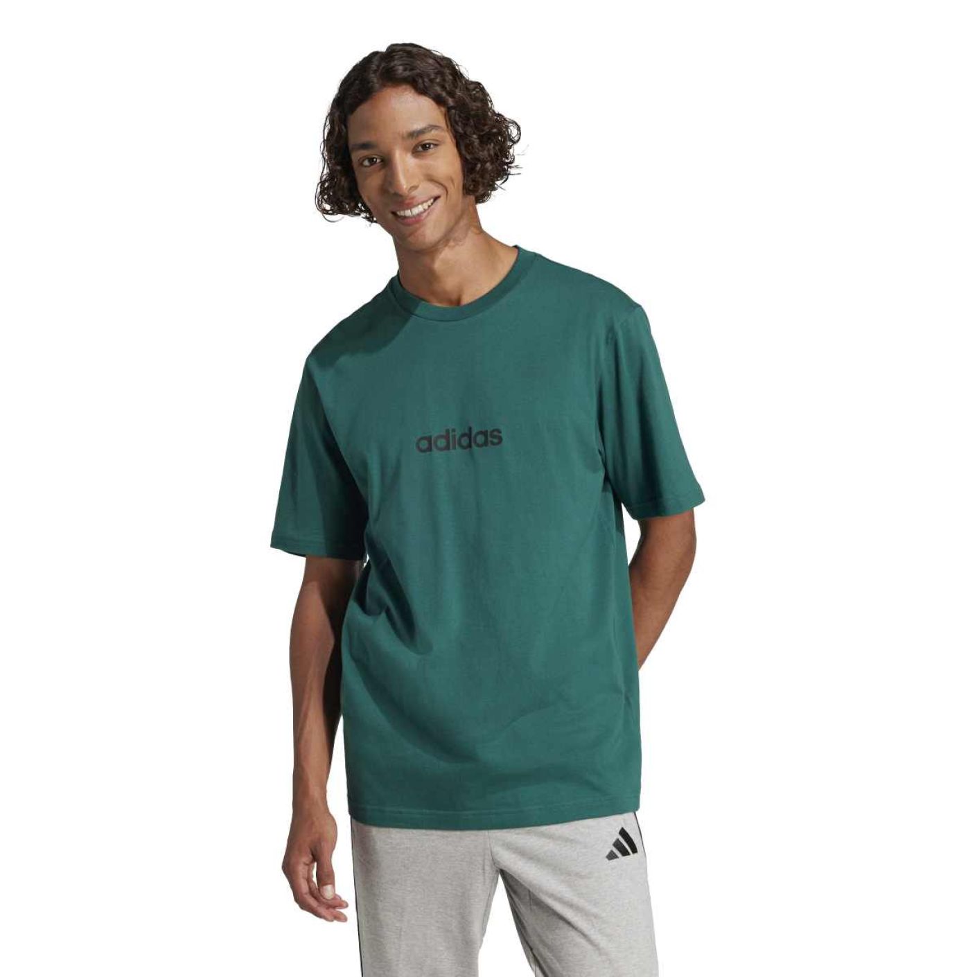 Adidas T-shirt Essentials Linear Single Jersey cgreen/black da Uomo