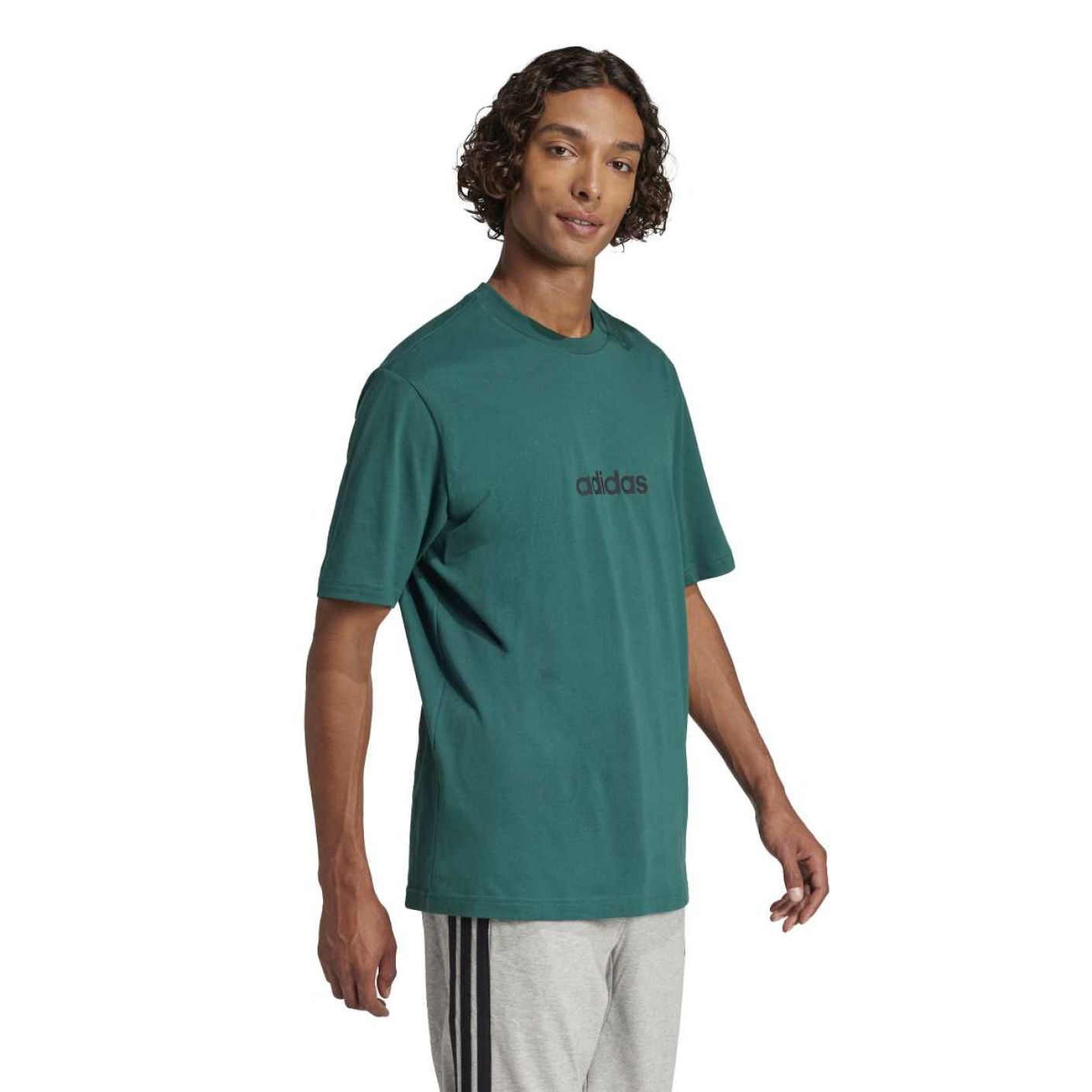 Adidas T-shirt Essentials Linear Single Jersey cgreen/black da Uomo