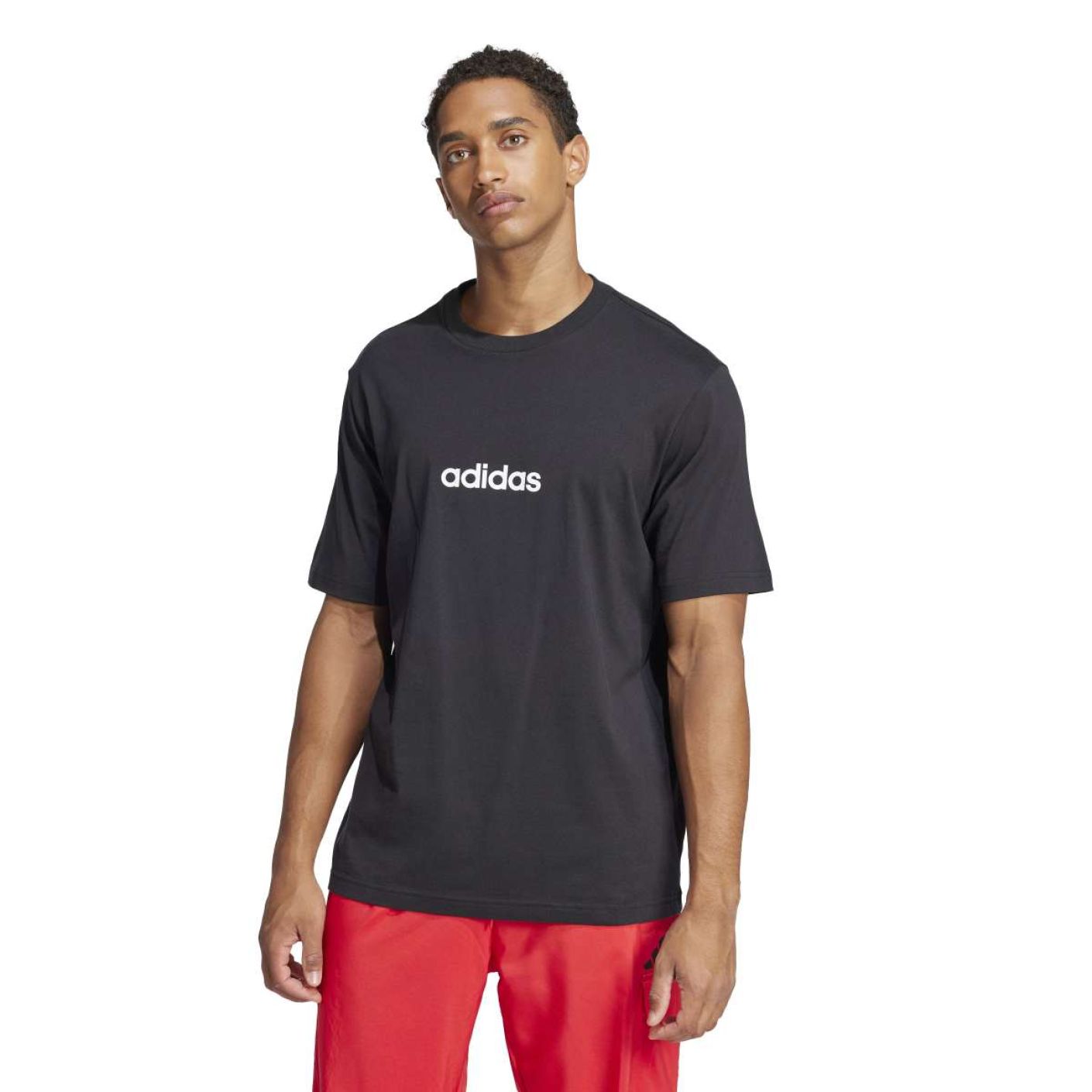 Adidas T-shirt Essentials Linear Single Jersey black/white da Uomo