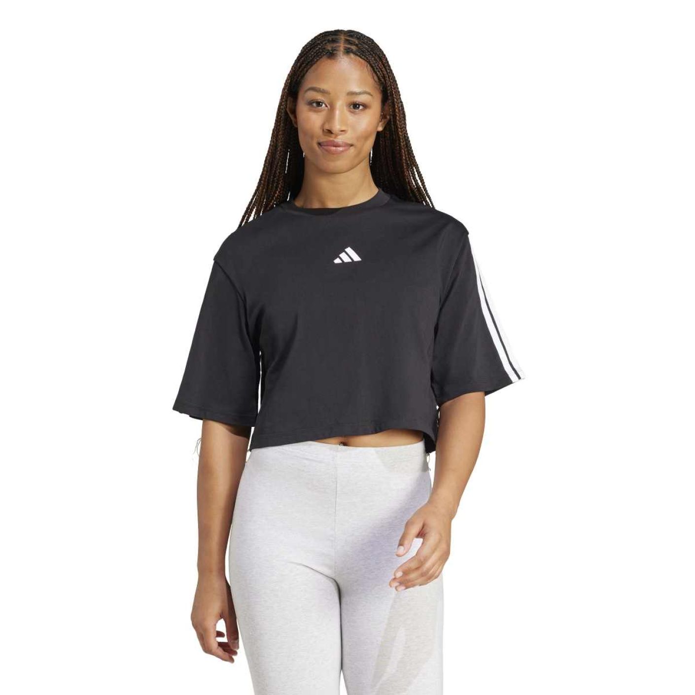 Adidas T-shirt Essentials 3-Stripes Cotton Loose	 black/white da Donna