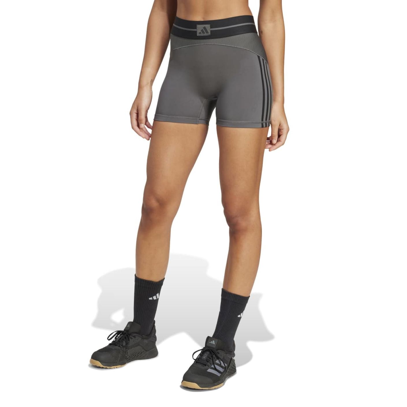 Adidas Short Leggings Hyperglam Rib 4 Grigio da Donna