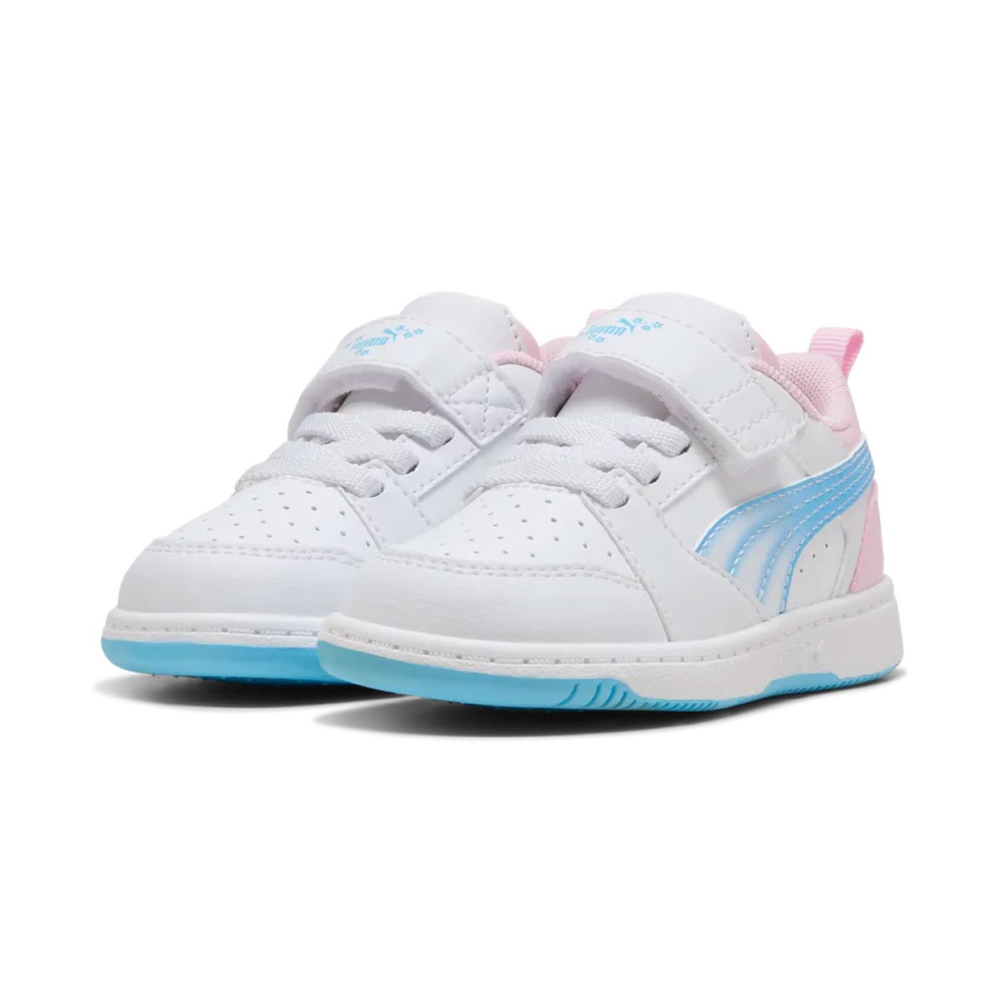 Puma Rebound V6 Lo Jelly Heaven AC+Infant Weiß/Vibrant Blau/Pink Schimmer