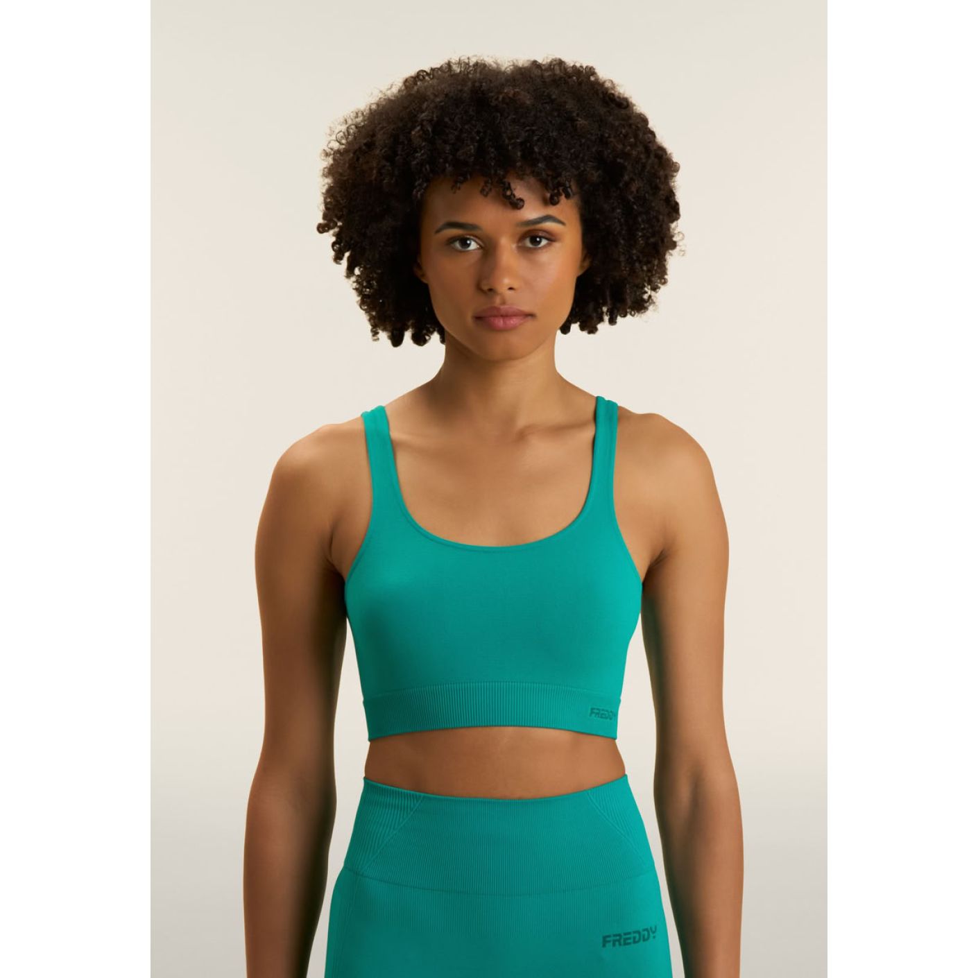 Freddy Top Seamless con fascia sottoseno in costina Teal Blue da Donna