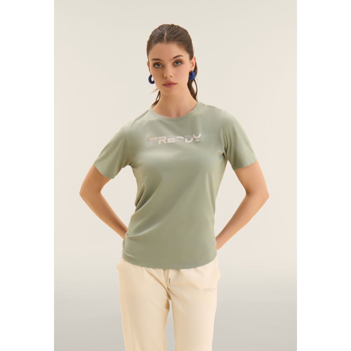 Freddy T-Shirt mit holografischem Logo Icerberg Green für Damen