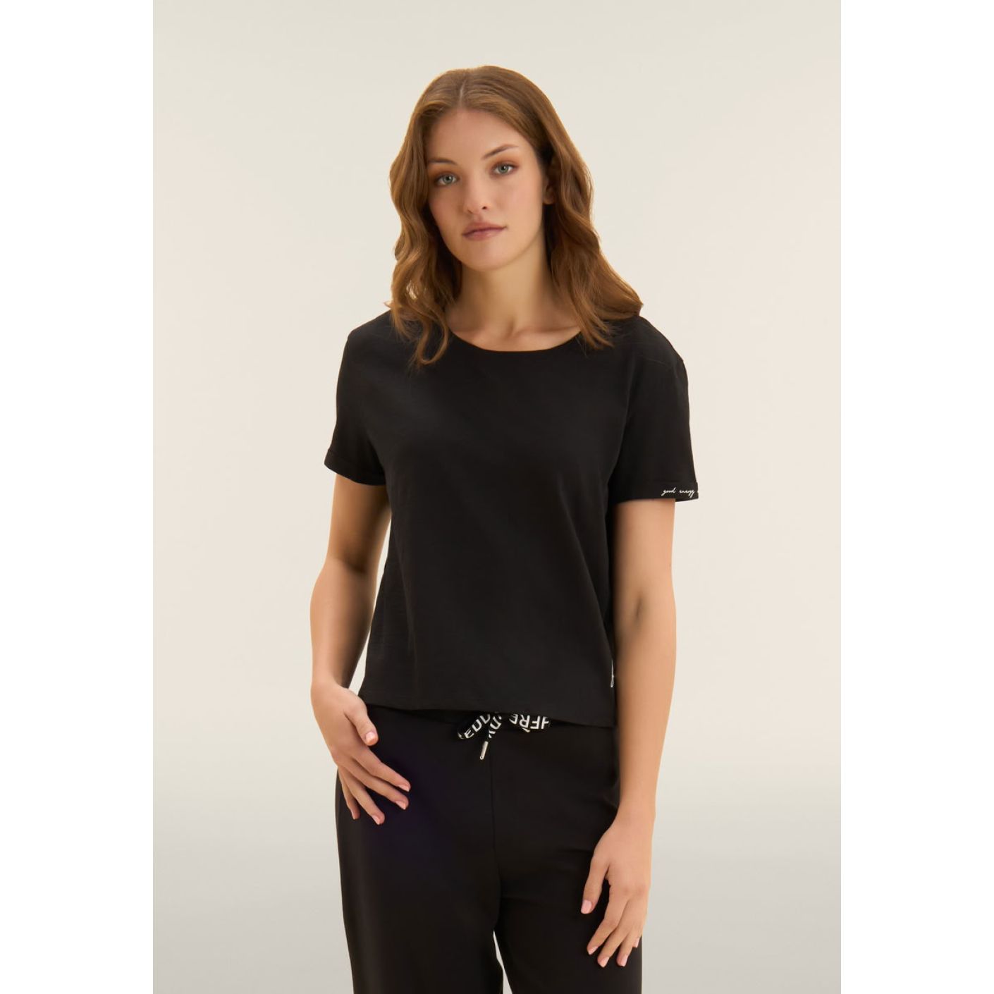 Freddy T-Shirt Cropped in Jersey fiammato Moonless Night da Donna