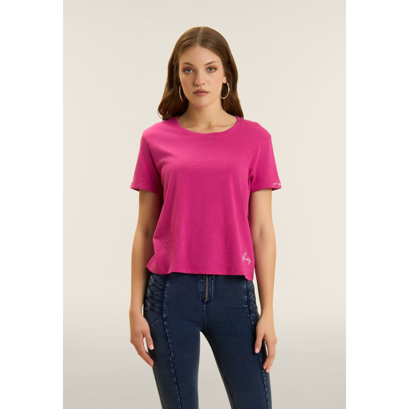 Freddy T-Shirt Cropped in Jersey Fiammato Rose Violet for Women