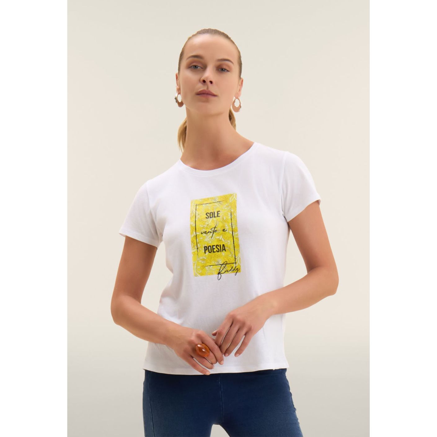 Freddy T-Shirt con stampa Floreale Bianco/Giallo da Donna