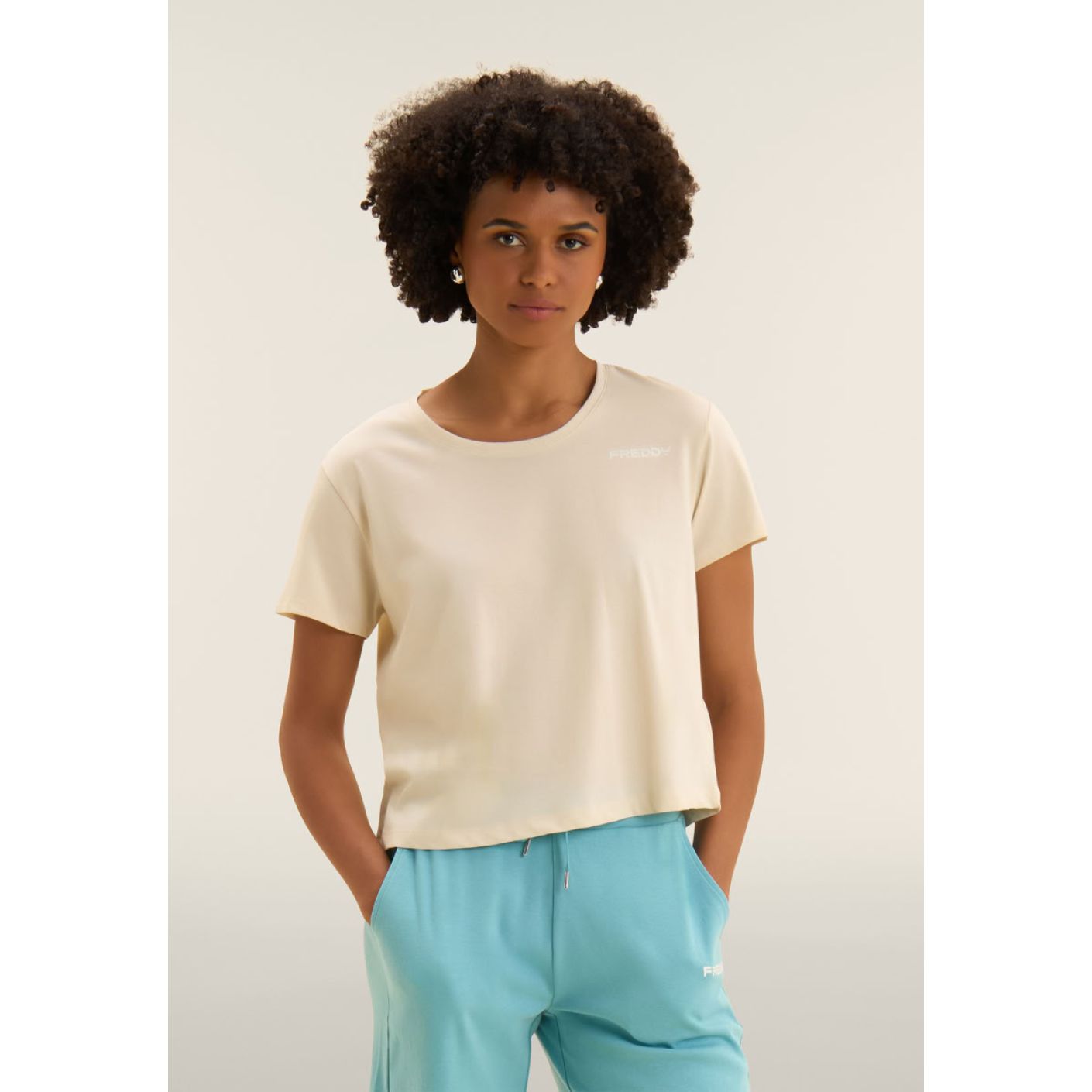 Freddy T-Shirt Cropped logo piccolo Whitecup Grey da Donna