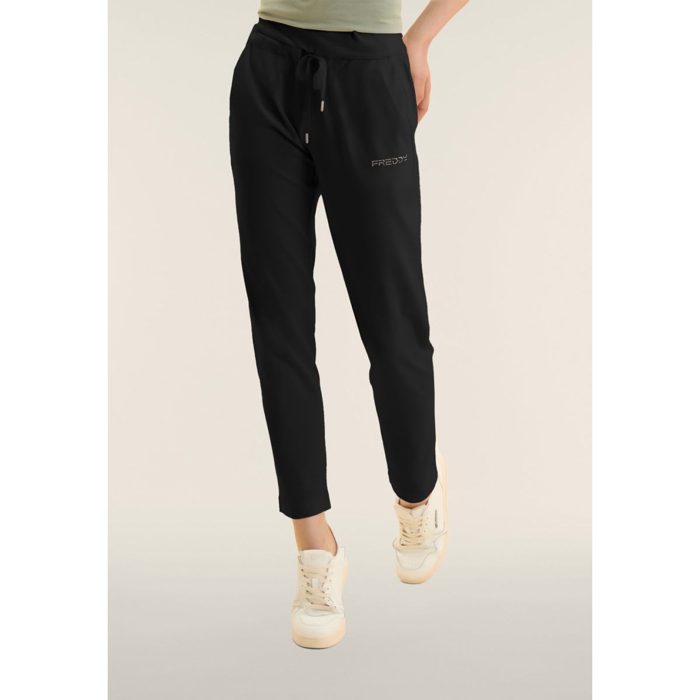 Freddy Jogginghose mit Kordelzug Jersey Elastisch Schwarz für Damen