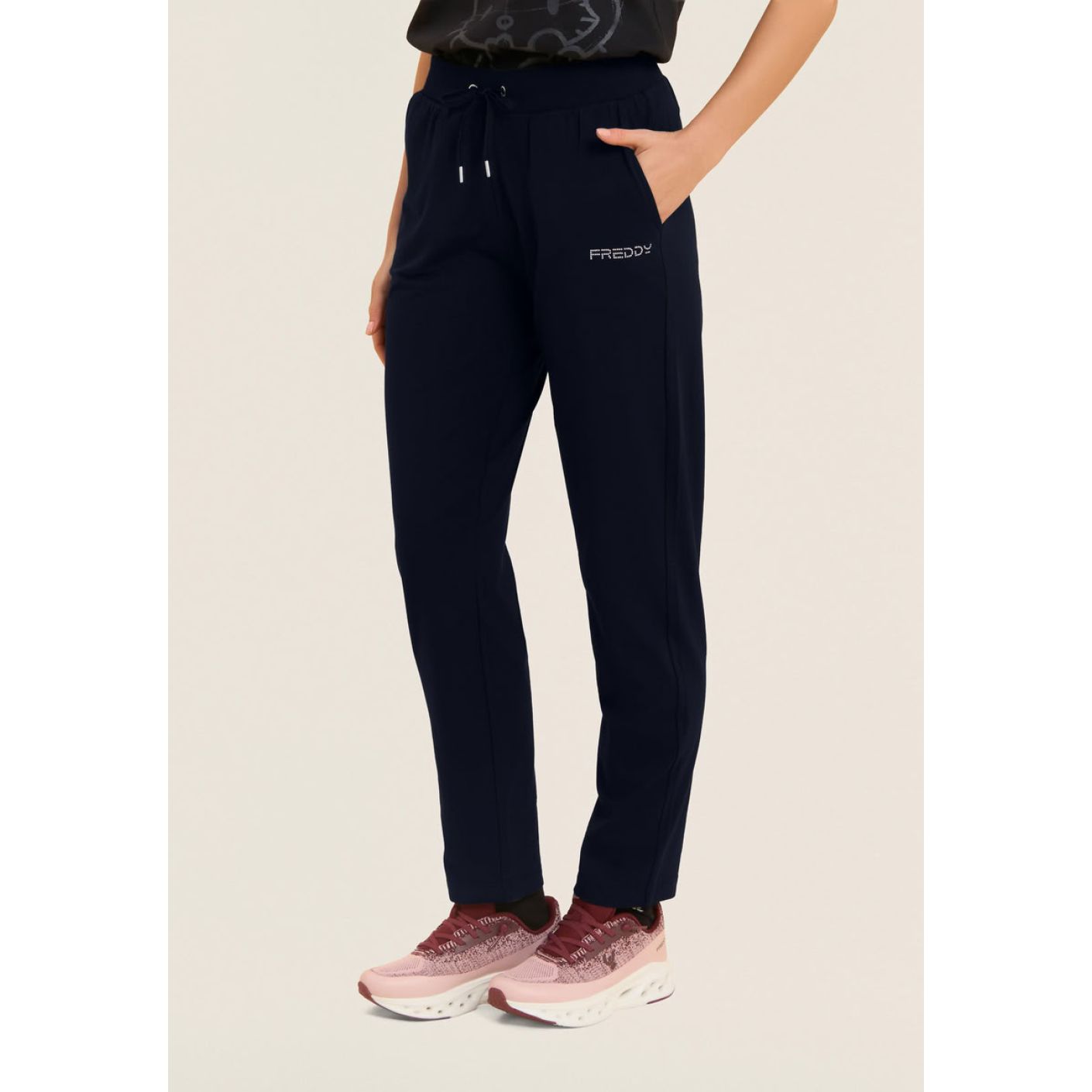 Freddy Regular Fit Ribbed Waist Black Pants for Women