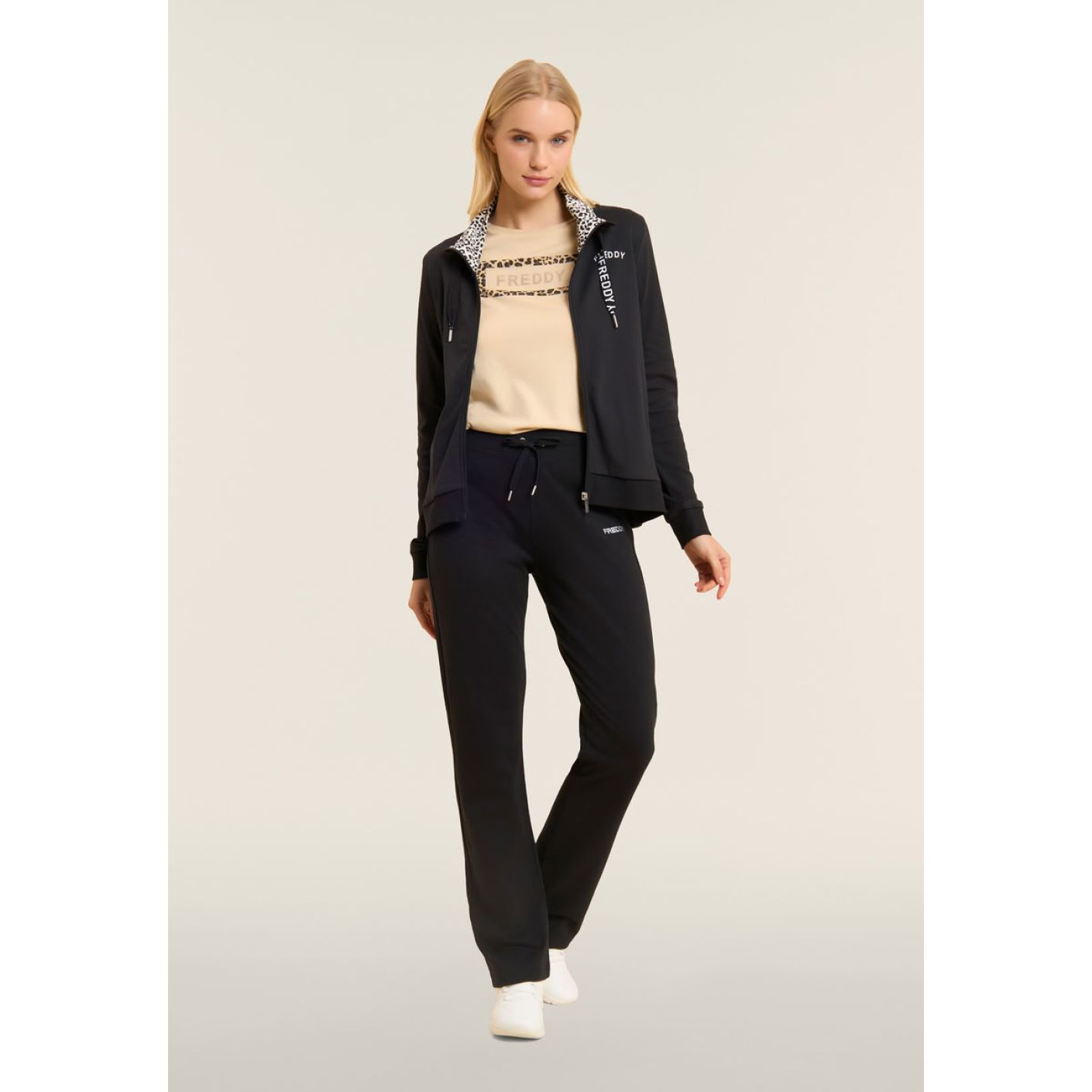 Freddy High-neck Jumpsuit with Animal Print Lining Black for Women