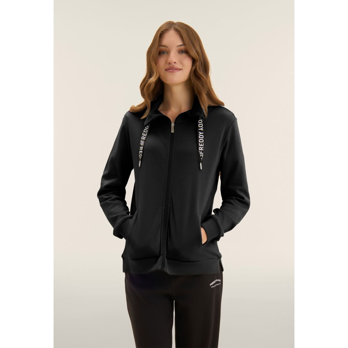 Freddy High Neck FullZip Jumpsuit and Wide Leg Pants Black for Women