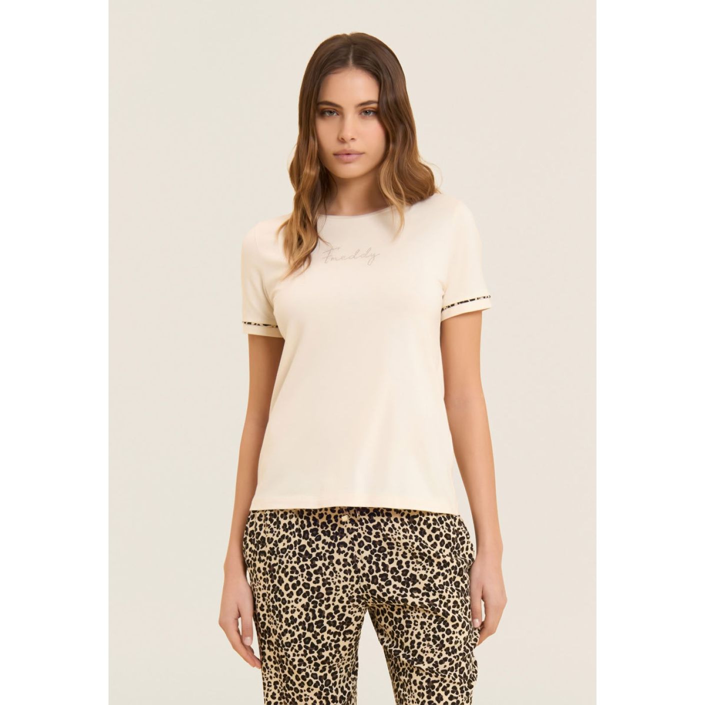 Freddy T-Shirt con inserto crinkle sul retro WhiteCup Grey da Donna