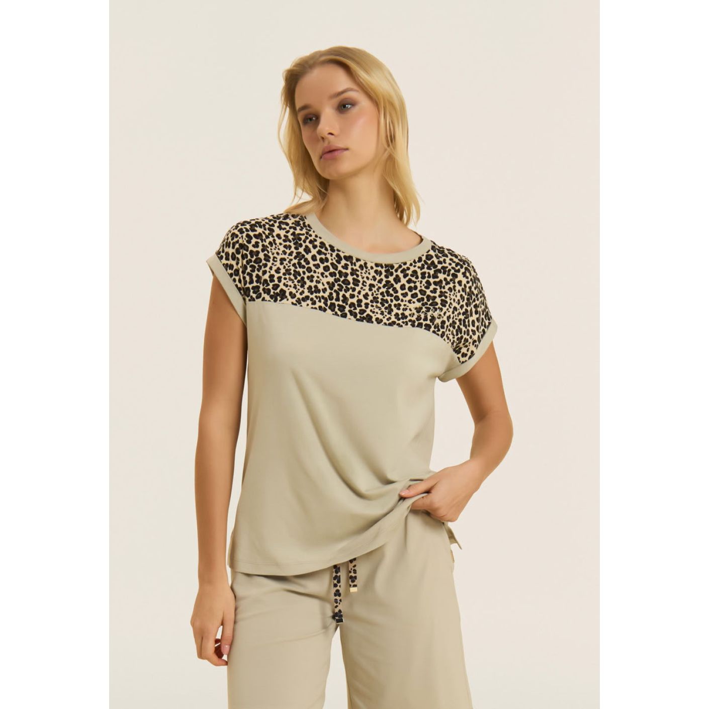 Freddy T-Shirt with animal print detail on the shoulders Abbey Stone for Women
