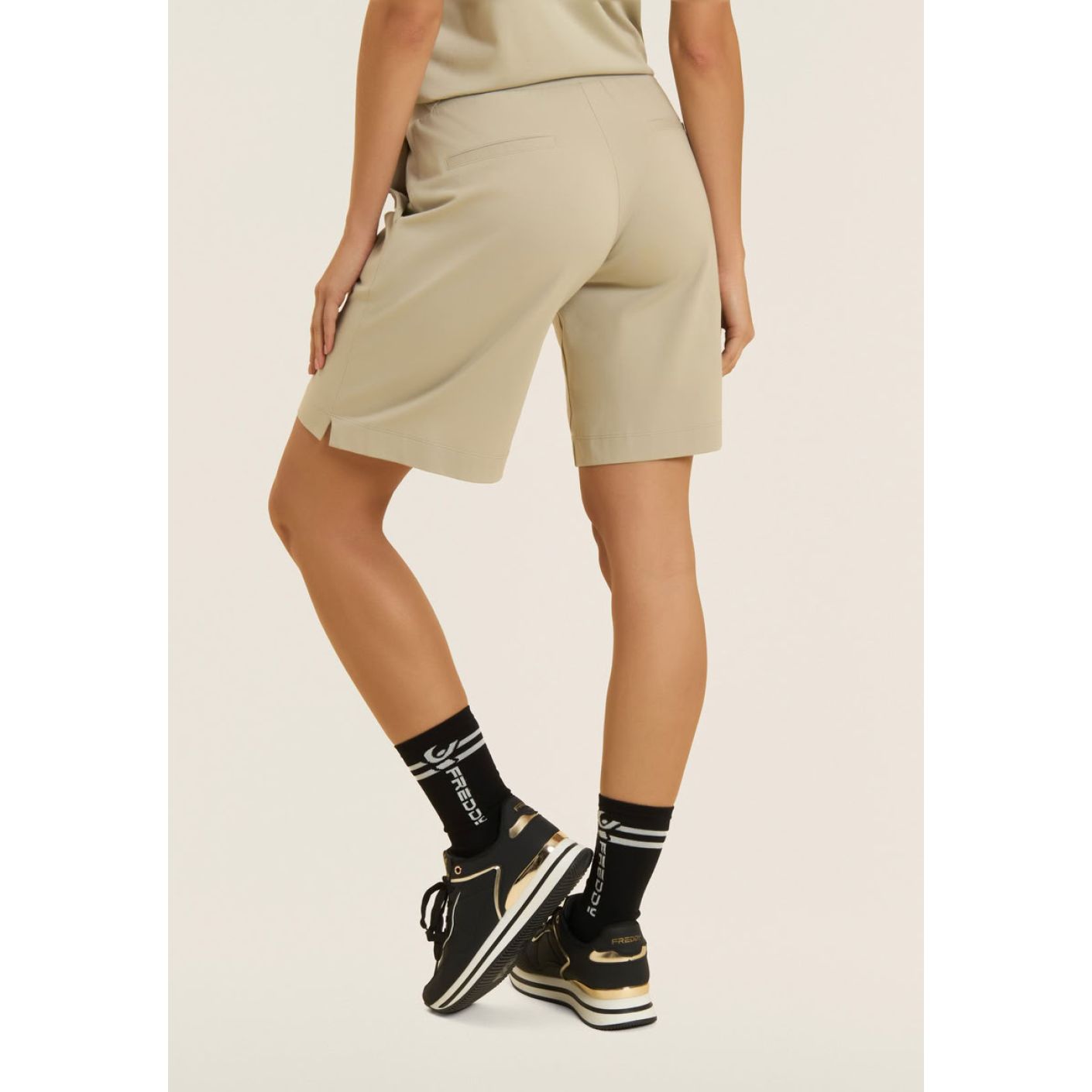 Freddy Bermuda in Jersey with Side Slits Abbey Stone for Women