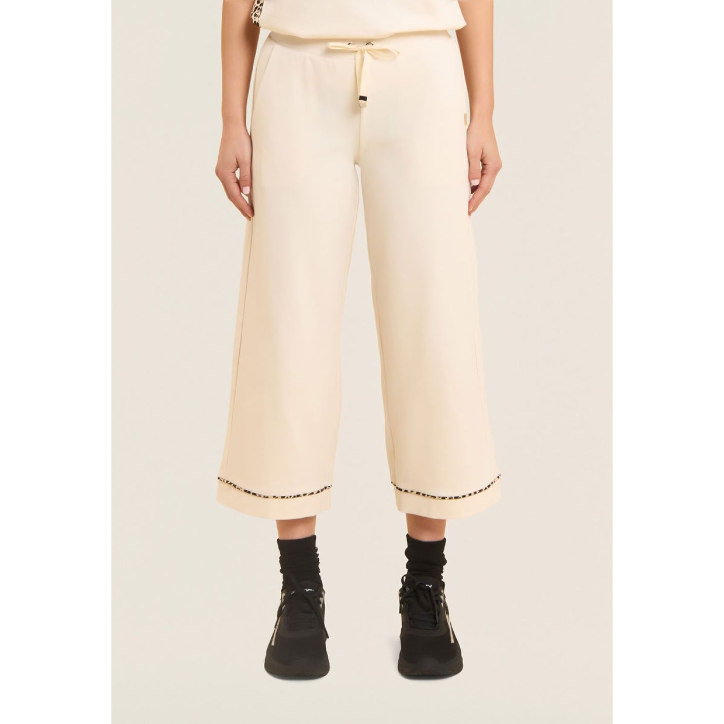 Freddy Pantaloni Cropped wide Leg con dettaglio animalier Whitecup Grey da Donna