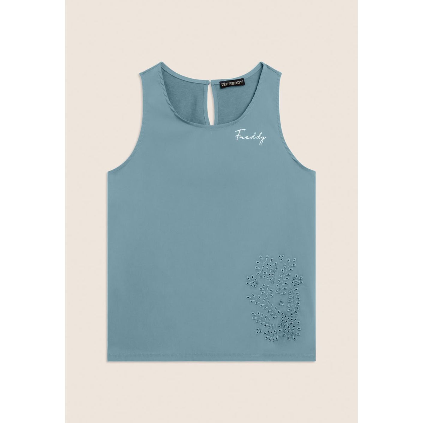 Freddy Flared Tank Top with Floral Embroidery Azzurra for Women