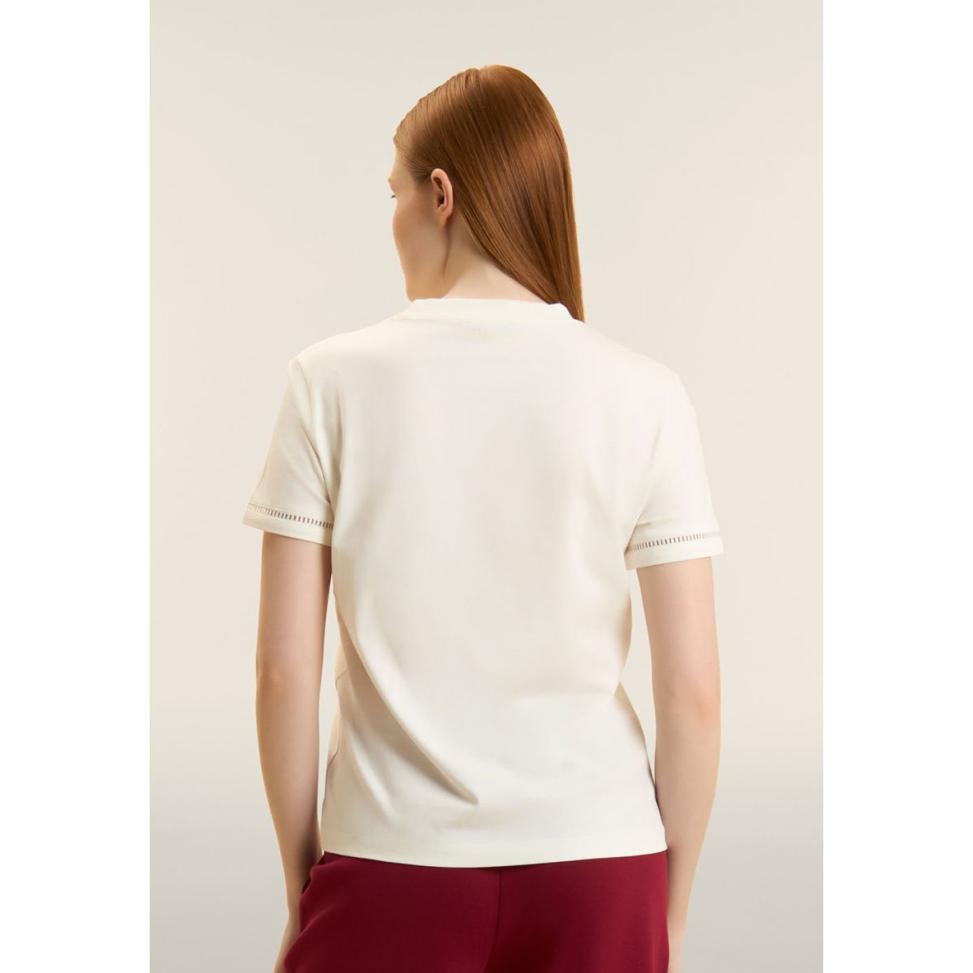 Freddy T-Shirt with perforated embroidery Egret for Women
