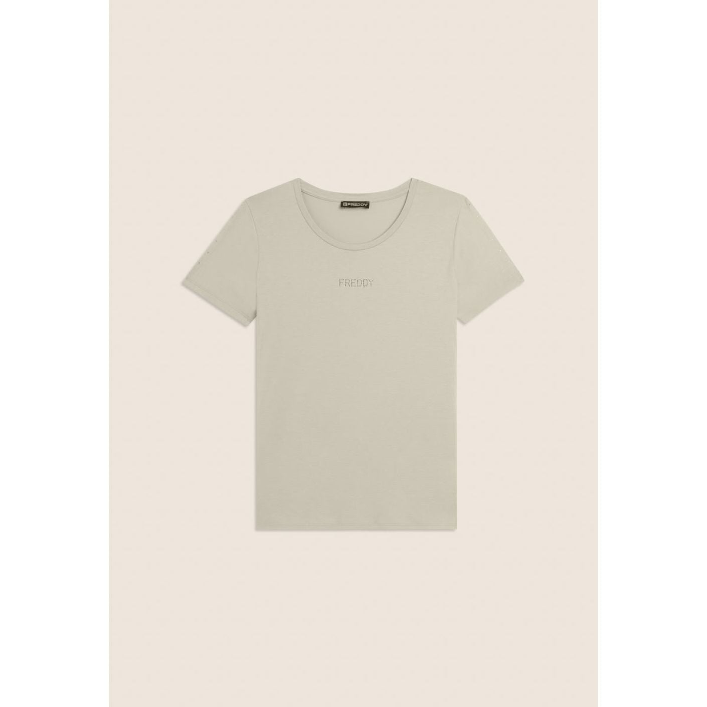 Freddy T-Shirt mit Cut-Out-Detail und Strass Egret für Damen