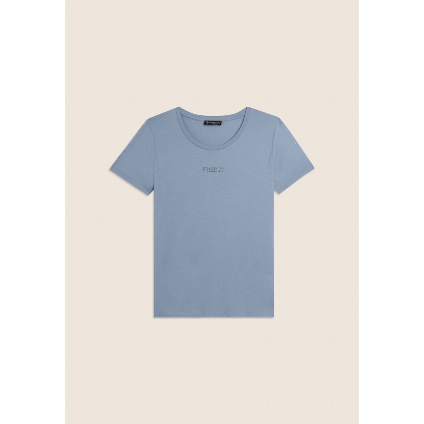 Freddy T-Shirt mit Cut-Out-Detail und Strass Ashley Blue für Damen
