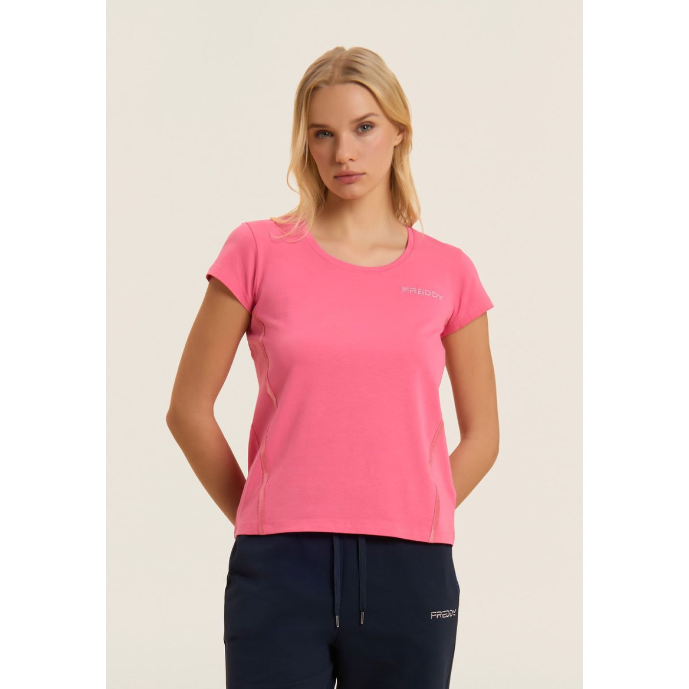 Freddy T-Shirt with logo and elastic inserts Pink Lemonade for Women