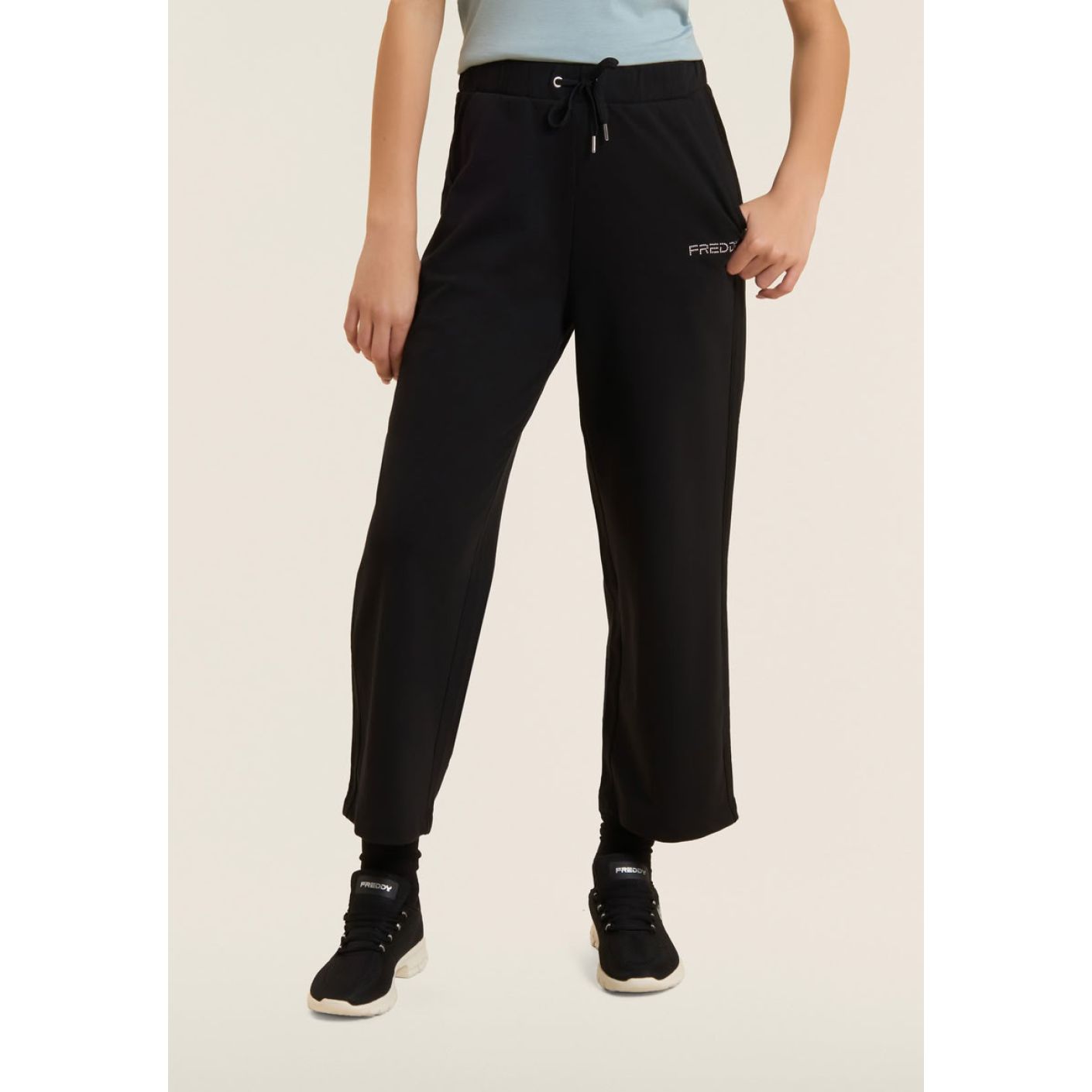 Freddy Cropped Comfort Wide Leg Sports Pants Black for Women