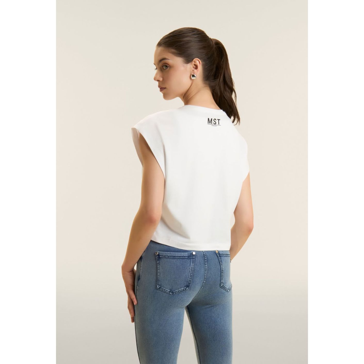 Freddy Cropped T-Shirt with MST FREDDY Print White for Women