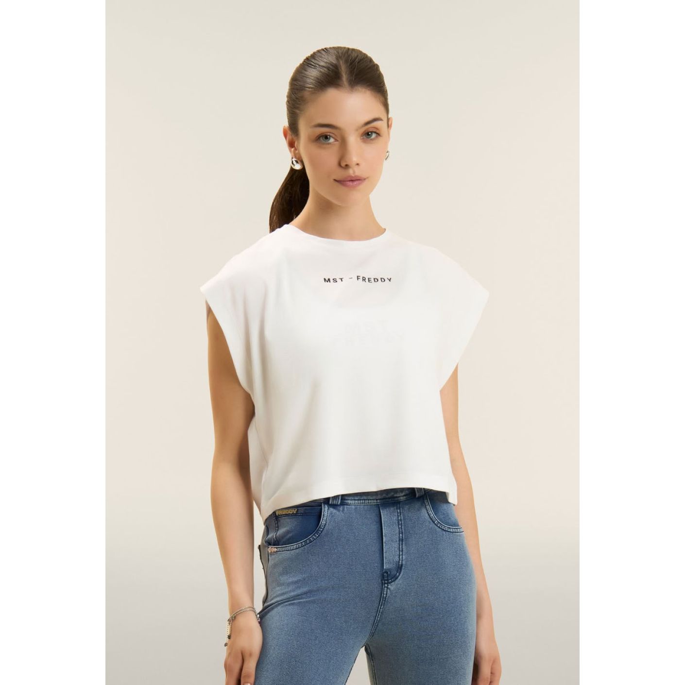 Freddy T-Shirt Cropped con stampa MST FREDDY Bianca da Donna