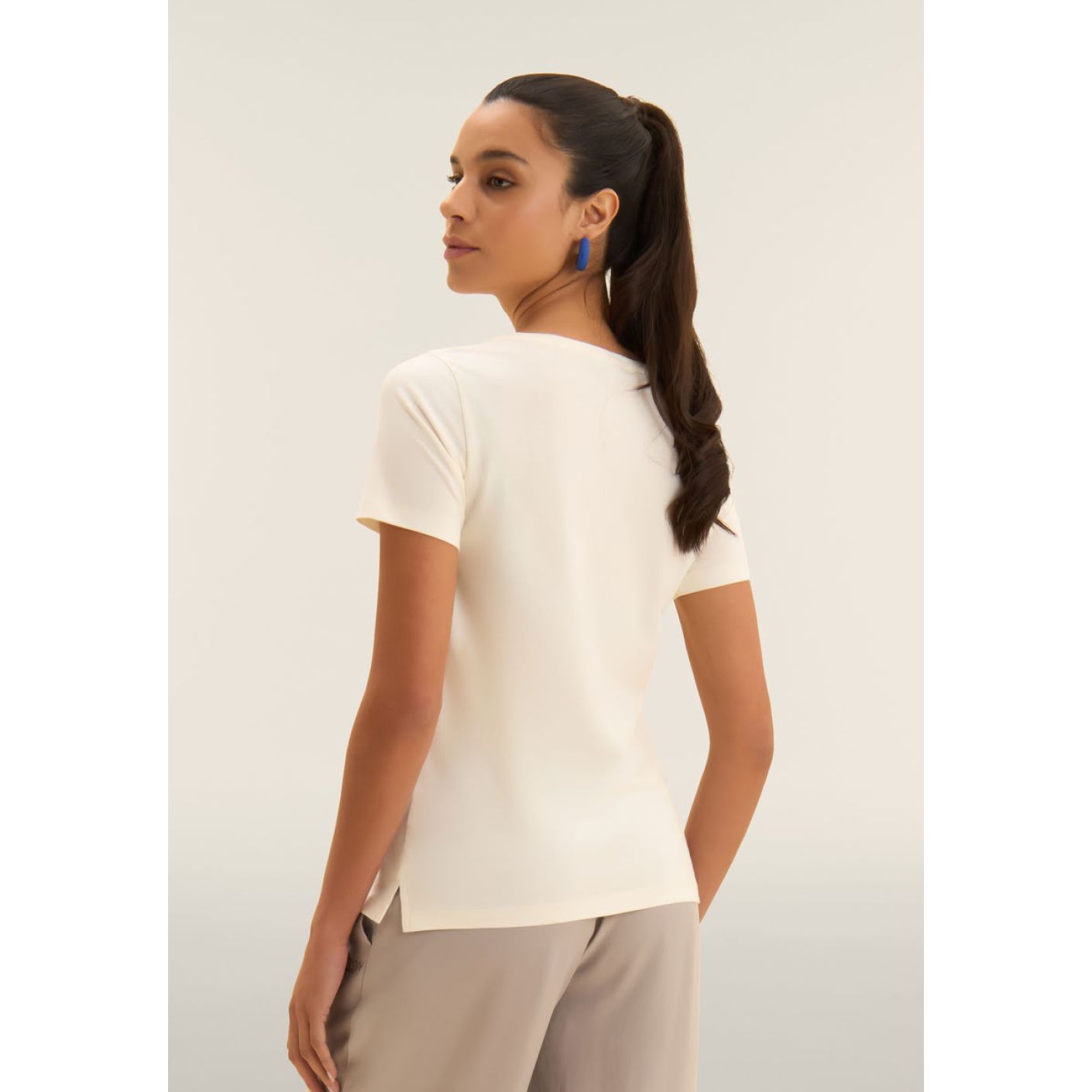 Freddy T-Shirt mit Strass in Taschenform Egret für Damen