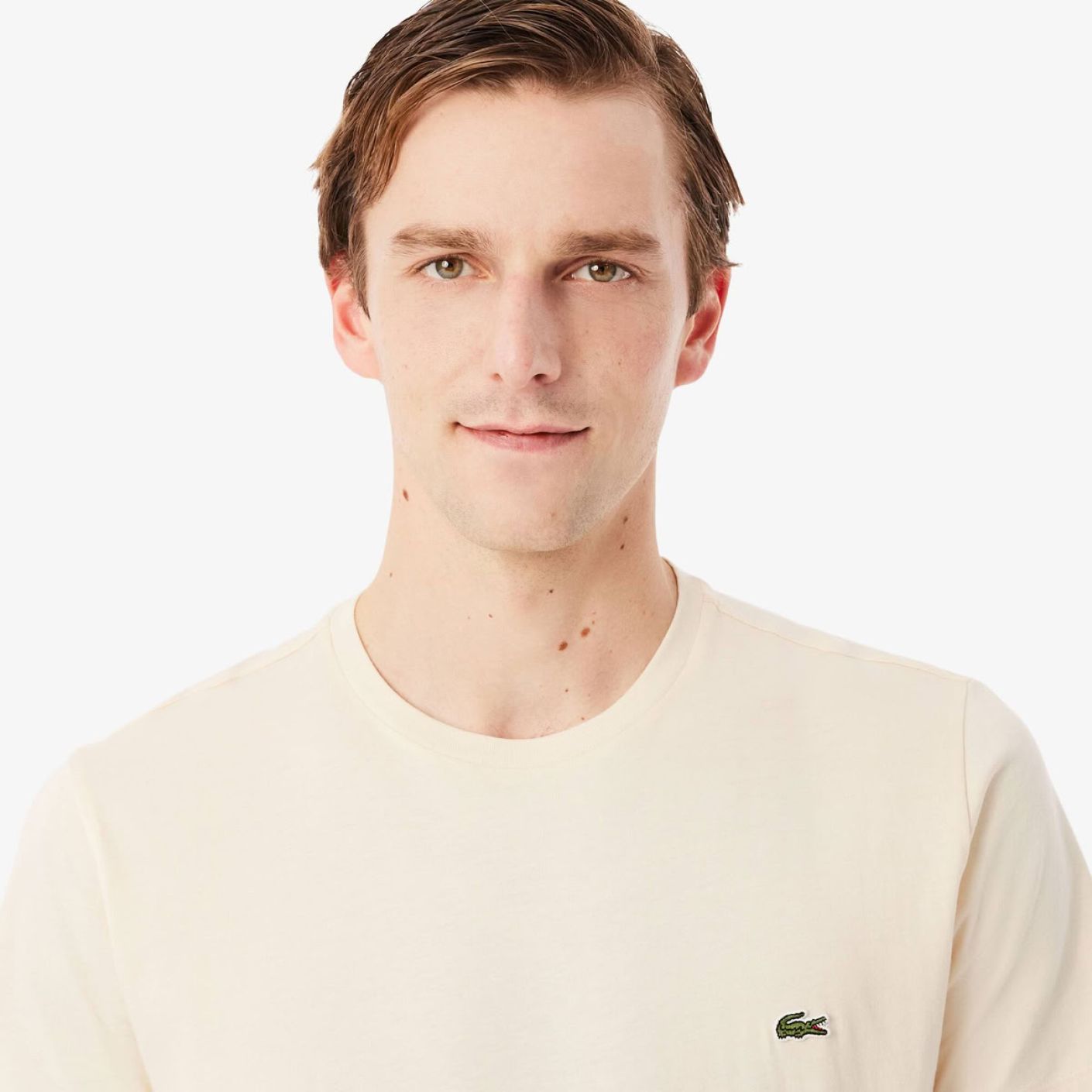 Lacoste T-Shirt a Girocollo in Cotone Pima Beige-056 da Uomo