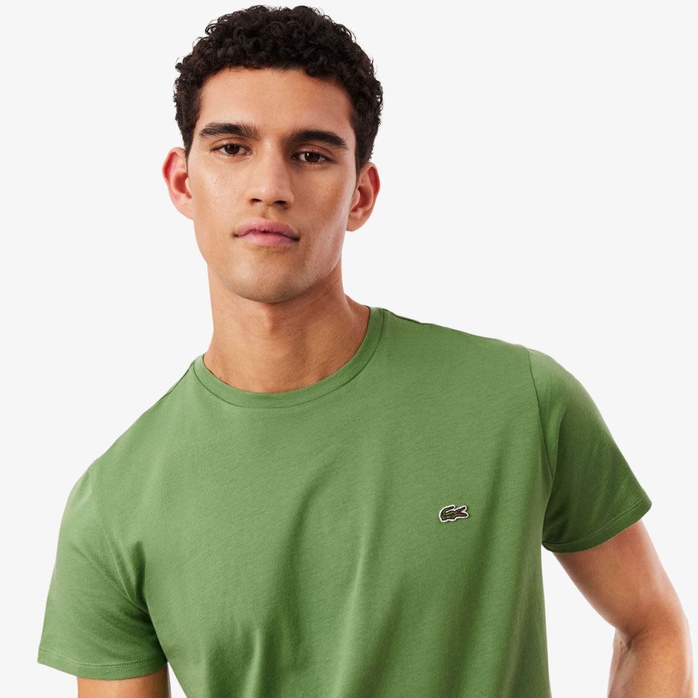 Lacoste T-Shirt a Girocollo in Cotone Pima Verde-02M da Uomo