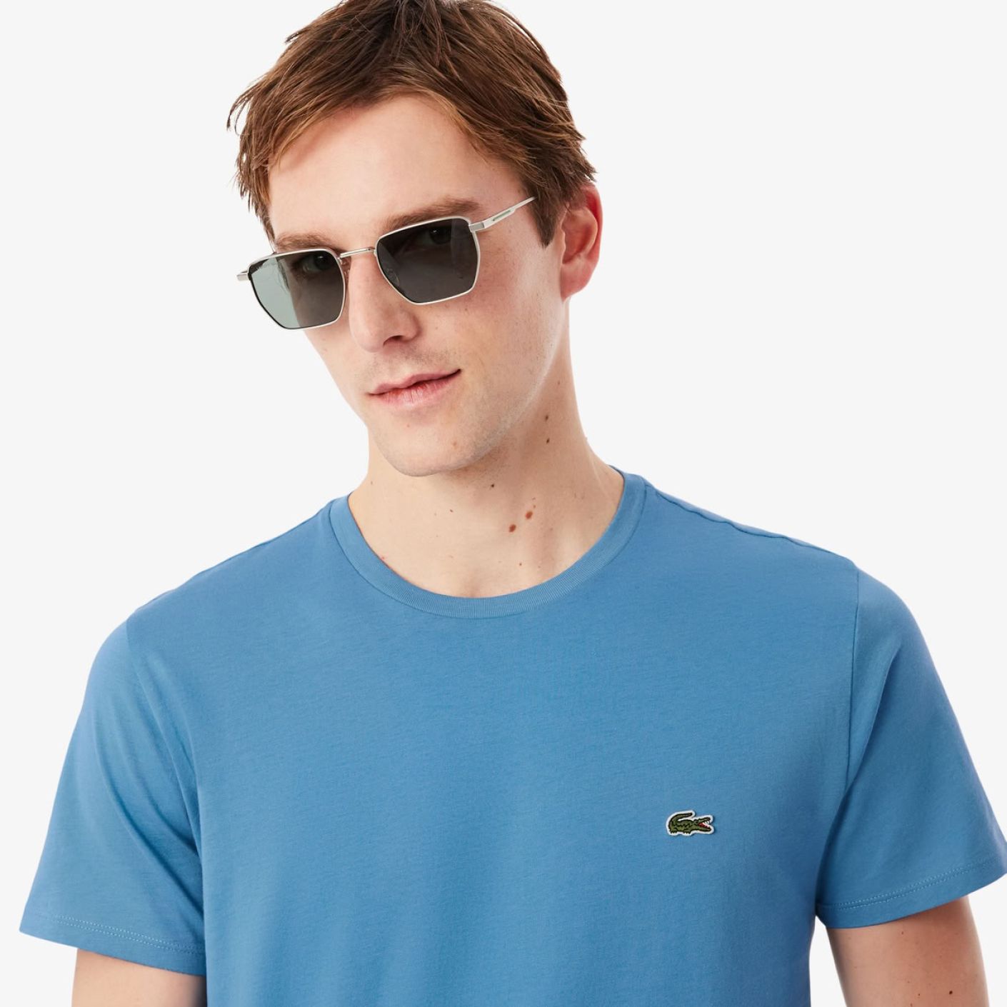 Lacoste T-Shirt a Girocollo in Cotone Pima Bleu-JBK da Uomo