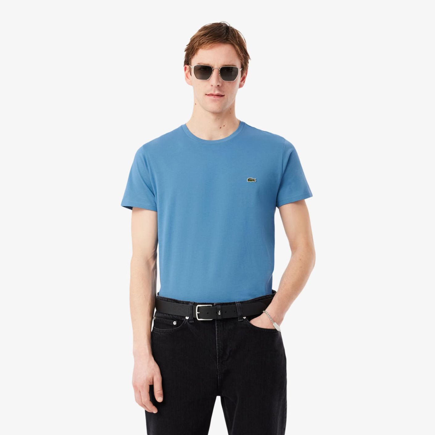 Lacoste T-Shirt a Girocollo in Cotone Pima Bleu-JBK da Uomo