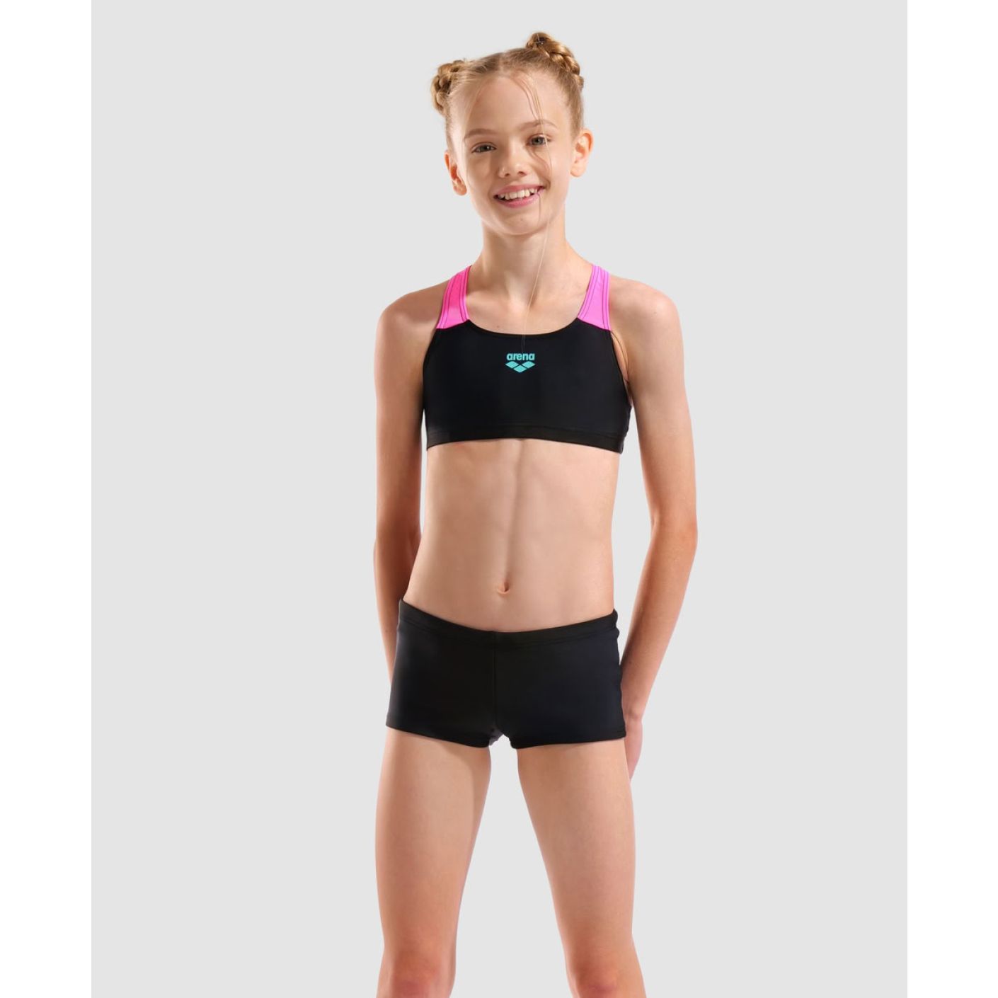 Arena Bikini Solid Black/Shocking Pink da Bambina