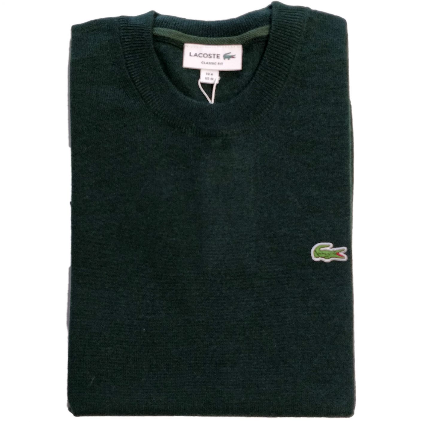 Lacoste Men's Pullover with Round Neck in Bottle Green